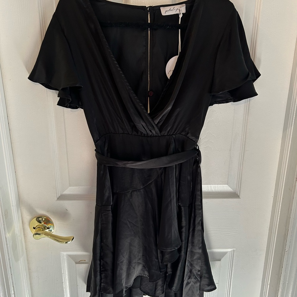 Pup & Petal belted black dress
